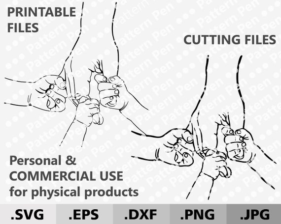 Fathers and 3 Childs hands SVG. Digital download files for cutting Cricut/Silhouette. Living room wall prints. Cut files/print image