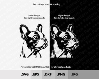 Boston terrier Dog SVG Cut File. Dog Head Line Art. Digital Download for cutting machine Cricut & Silhouette DXF EPS