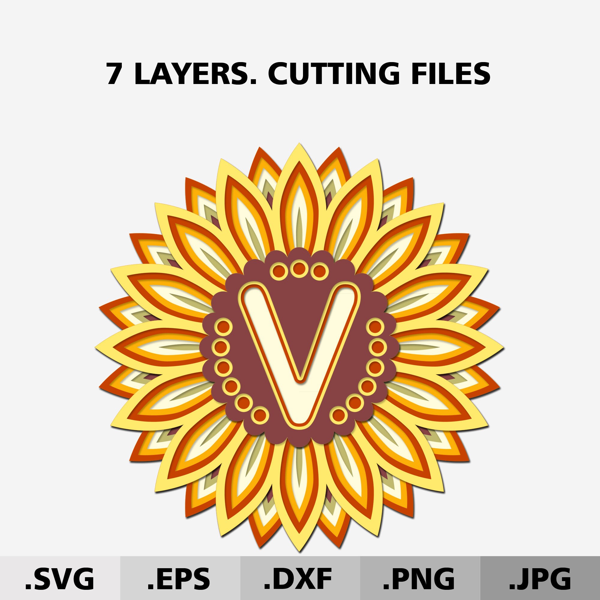 Download Letter V 3d Mandala Svg Alphabet Laser Cut Files Sunflower Etsy