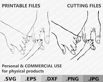 Pareja cogida de la mano y huella de perro SVG DXF. Manos de un hombre y una mujer y la huella de una mascota archivos digitales para cortar Cricut/Silhouette. Manos de familia
