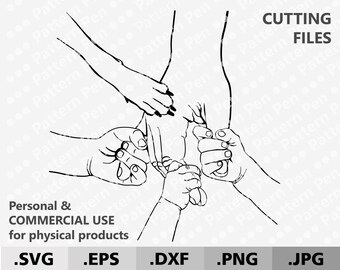 Puede incluir: Ilustración en blanco y negro de línea de una mano sosteniendo otra mano. La imagen es para archivos de corte e incluye el texto "CUTTING FILES".