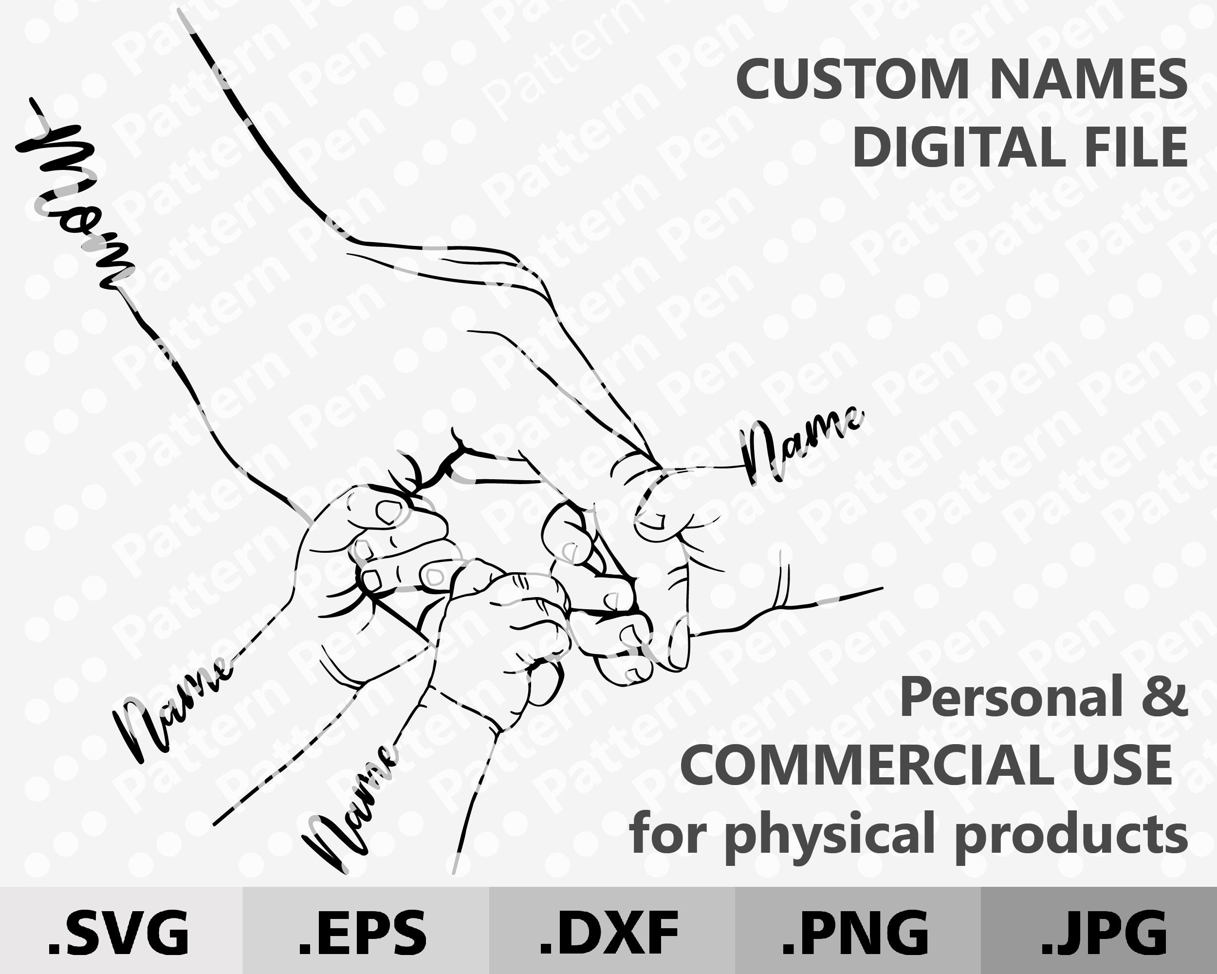 Personalized Mom and 3 Childs Hands With Custom Names SVG. Etsy Australia