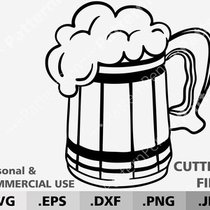 Beer Mug with foam SVG. Happy St Patrick&#39;s Day Wood Beer Stein SVG digital vector files for cutting machine Cricut/Silhouette. Pub Drink SVG