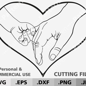 Las manos del padre en el corazón SVG. Papá Mano Niño SVG. Manos de familia imágenes prediseñadas archivos de descarga digital para cortar Cricut. Sosteniendo las manos del bebé SVG dxf