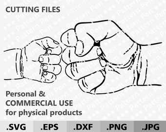 Father's day gift SVG. Fist bump father and 1 child SVG. Grandpapa and kids fists SVG. Daddy and baby fist bump. Papa and child digital svg