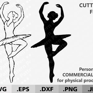 Bailarina svg. Dibujo lineal de bailarina. Archivo de corte negro de bailarina. Archivos digitales de clipart de bailarina para cortar Cricut/Silhouette