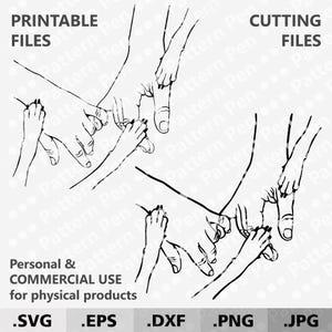 Pareja cogida de la mano y tres patas de perro SVG DXF. Manos familiares de un hombre y una mujer y patas de una mascota Archivos digitales para cortar Cricut/Silhouette