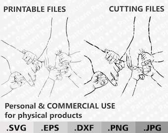 Parents and 5 childs holding hands SVG. Father's day SVG. Family hand mom dad 5 babys for cutting Cricut/Silhouette. Newborn Family Portrait
