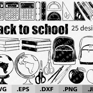 Schulanfang Büropaket Bleistift, Buch, Apfel SVG. Lehrer Erzieher Svg Outline Schneidedatei für Cricut/Silhouette