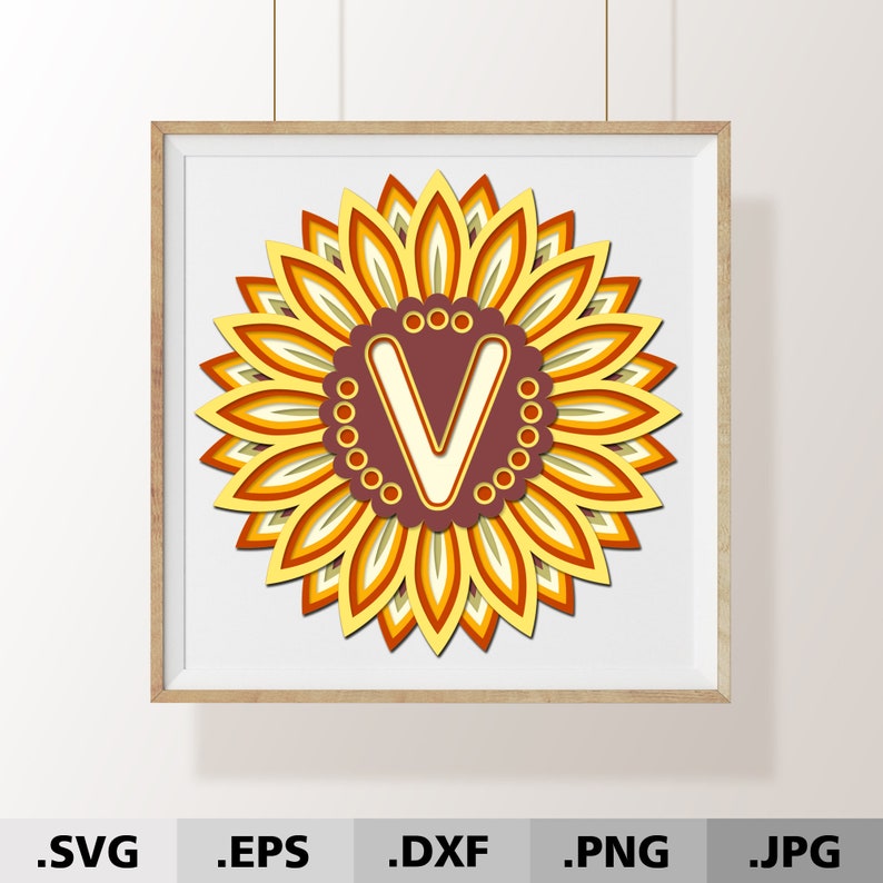 Download Letter V 3D Mandala SVG. Alphabet laser cut files. Sunflower | Etsy