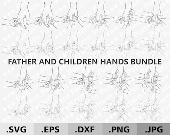 Father's day bundle svg. Papa and children hands bundle clipart SVG. Dad holding baby hands svg. Line art cutting file Cricut/Silhouette png