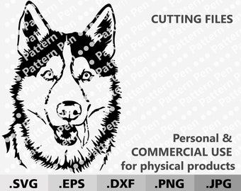 Siberian Husky SVG. Dog portrait DXF digital vector download files for cutting machine Cricut Silhouette. Pet Face Cut files, print image