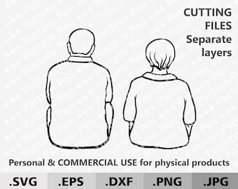Grandparents SVG. Family sitting line art SVG. Mother's day gift svg. Grandmother and Grandfather clipart. Family portrait SVG for Cricut