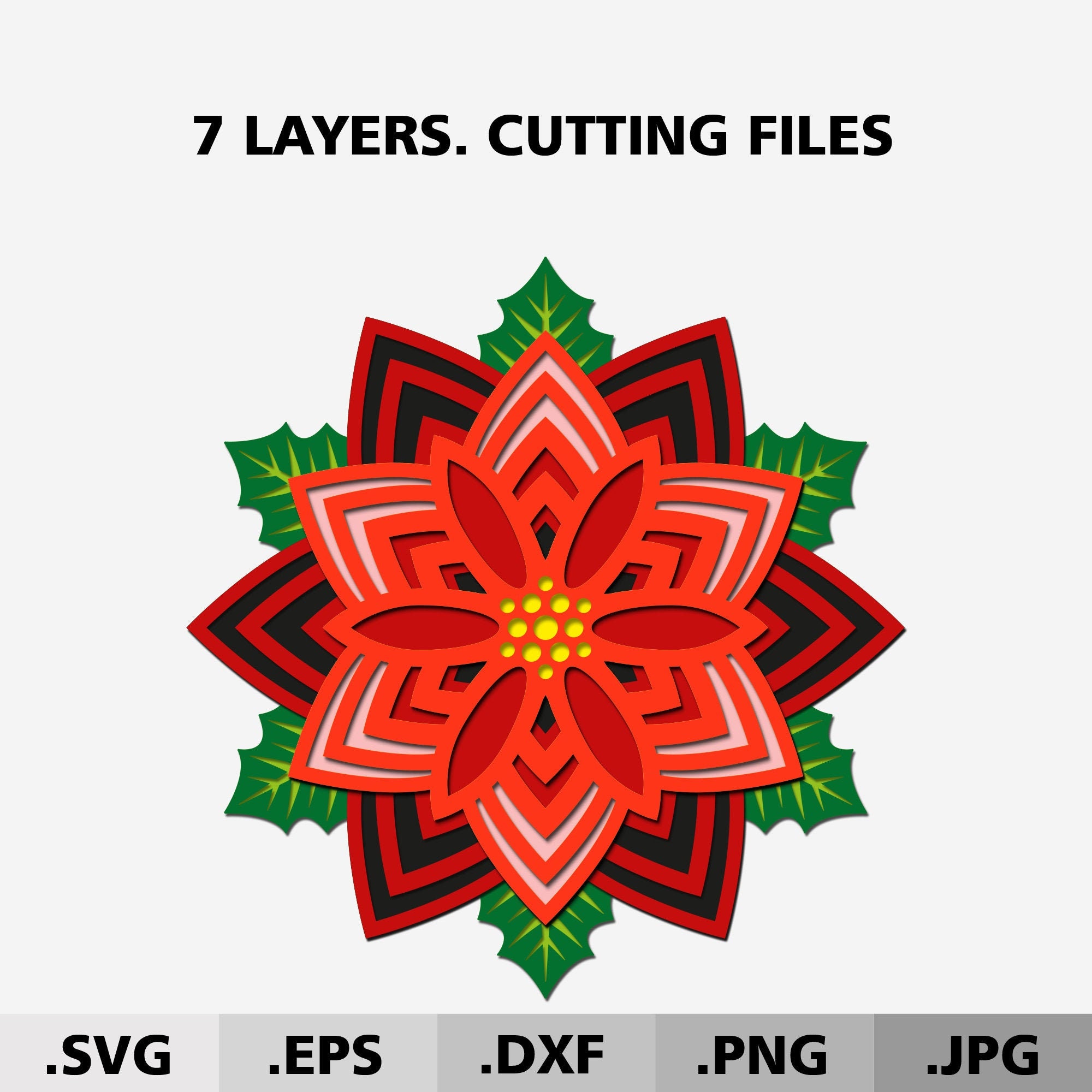 Christmas Poinsettia 3d Mandala Svg Files For Cricut Etsy