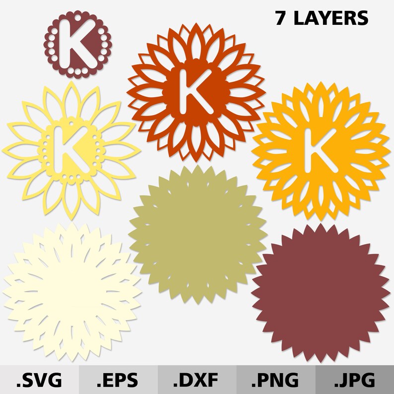 Download Letter K 3D Mandala SVG. Alphabet laser cut files. Sunflower | Etsy