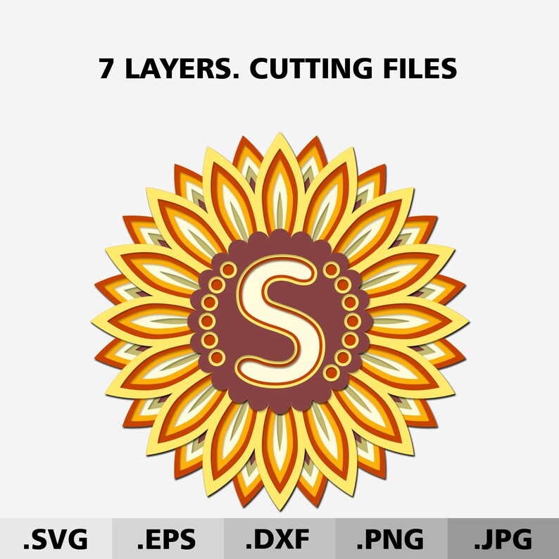 Download Layered Letter S sunflower monogram svg. DXF Alphabet ...