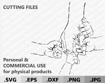 Puede incluir: Dibujo en blanco y negro de tres manos que se sostienen mutuamente. Las manos están entrelazadas, simbolizando la familia, el amor y la unidad. La imagen es adecuada para usar en proyectos de manualidades, scrapbooking y diseño digital.