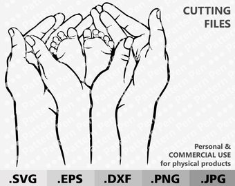 Puede incluir: Un dibujo en blanco y negro de dos manos sosteniendo dos pies pequeños juntos. Las manos están ahuecadas alrededor de los pies, simbolizando protección y amor.