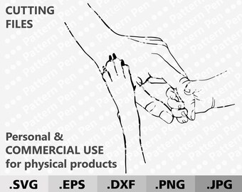 Mother and child's hand and dog paw SVG. Holding Hands best friend pet paw digital files for cutting Cricut/Silhouette. Mothers day gift svg