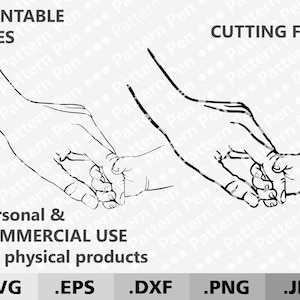 母と子の手 SVG。母の日ギフト DIY SVG。手を繋ぐ SVG。Cricut/Silhouette のカット用デジタル ファイル。家族の赤ちゃんの手 SVG