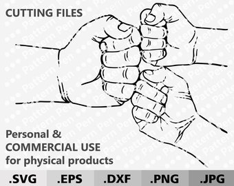 Fist bump father and 2 adult children SVG. Father's day gift. Grandpapa and 2 sons fists. Papa and 2 children digital cutting machine files