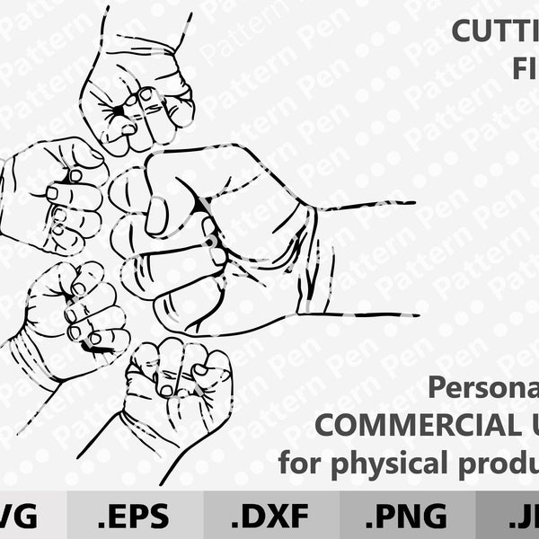 Fist bump fathers and 4 kids fists SVG. Father's day SVG. Grandpapa and baby fists SVG. New dad and 4 Babys fist bump Svg. Papa and children