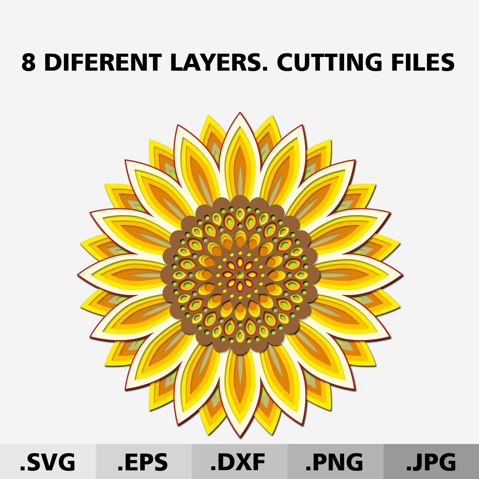 3D Layered Sunflower SVG Sunflower Mandala SVG Floral SVG Cut File
