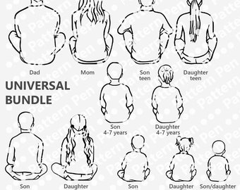 Big Family SVG. Family sitting line art SVG. Parents and Kids clipart. Mother's day gift SVG file for Cricut. Custom family portrait clipart