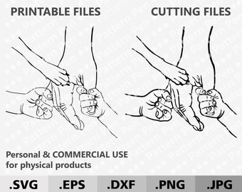 Father and 2 children's hands and 1 dog paw SVG. Dad Holding Hands kids best friend pet paws digital download for cutting Cricut/Silhouette