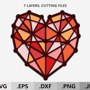 3d heart SVG. Multilayer love shadow box svg. Valentine&#39;s day gift svg DIY. Layered Mandala SVG digital files for cutting Cricut/Silhouette