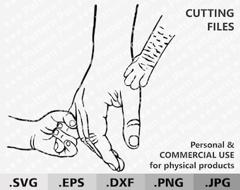 Father and 1 child's hands and cat paws SVG. Dad Holding Hands baby best friend pet paws digital download for cutting Cricut/Silhouette svg