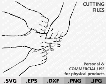 Christmas gift for mom svg. Hands of mother, 1 adult daughter and 2 adult sons svg. Mother gift christmas. Digital files for cutting Cricut