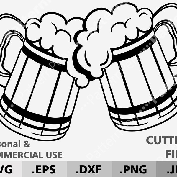 St Patrick's day cheers beer mugs toasting svg. Drinking Beer Lover Svg. Wood Stein Bar Suds Foam Drink SVG. Files cutting Cricut/Silhouette