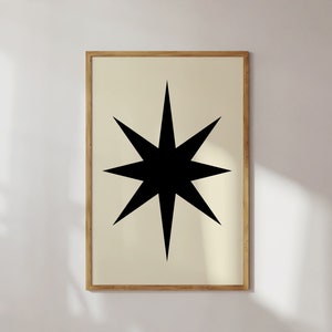 Affiche étoilée, impression d’art minimaliste noir et beige, téléchargement instantané, décor d’art mural abstrait neutre, affiche moderne