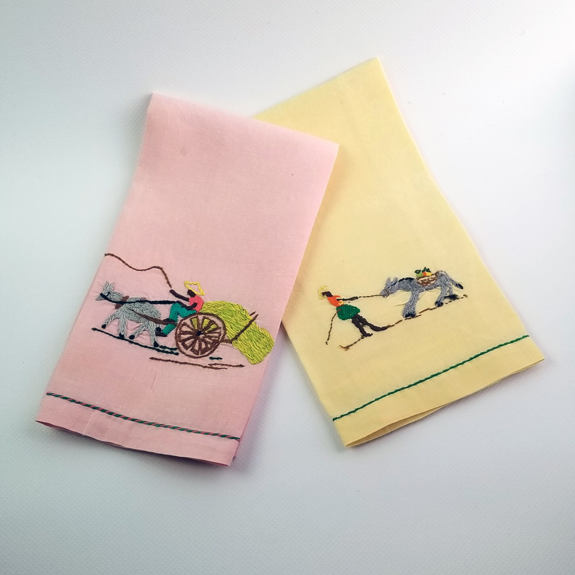 Two 2 Linen Caribbean Themed Hand Towels Etsy