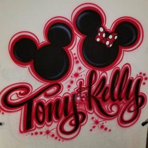 Personalized Custom Airbrushed Minnie and Mickey Mouse with Names Shirt (Size 6 months - Adult 5XL)