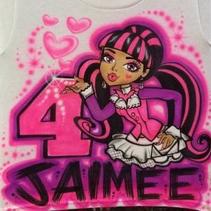 Personalized Custom Airbrushed Draculaura Birthday Shirt (Size 2T - Adult 5XL)