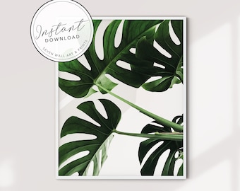Impresión de hoja de Monstera / Cartel de hoja tropical / Impresión botánica / Arte de hoja de palma / Impresión moderna / Descarga digital