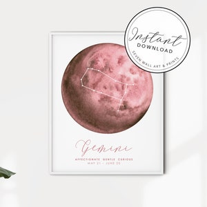 Personalised Zodiac Starsign Wall Art, Gemini Star Sign, Horoscope Zodiac Print, Personalised Constellation Art Print, Zodiac Nursery Gift