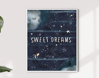 Impresión de dulces sueños, Impresiones para guardería, Dulces sueños, Arte de pared para niños, Impresión para guardería, Decoración de pared de guardería escandinava