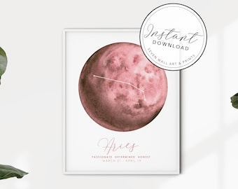 Personalised Zodiac Starsign Wall Art, Aries Star Sign, Horoscope Zodiac Print, Personalised Constellation Art Print, Zodiac Nursery Gift