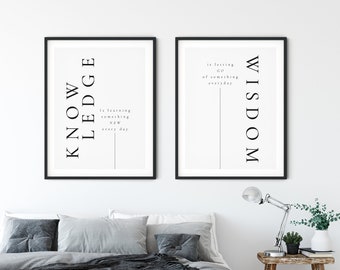 KNOWLEDGE & WISDOM poster Set  |  Set of 2 prints  |   Inspirational Quote Print Gift |   Knowledge Quote  |   Wisdom Quote  |  Wisdom Gift