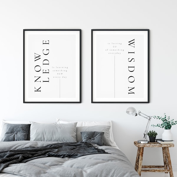 KNOWLEDGE & WISDOM poster Set  |  Set of 2 prints  |   Inspirational Quote Print Gift |   Knowledge Quote  |   Wisdom Quote  |  Wisdom Gift