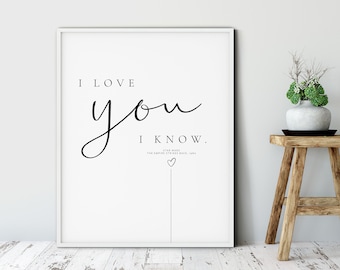 Star Wars Quote Han Solo Quote Romantic Quote Office Poster I Love You Quote Movie Quote Quote Poster Gift for Friends Funny Quote