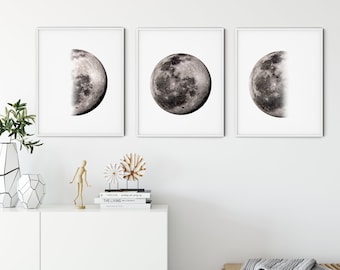 Set of 3 Moon Phases Print, Moon Phases print, Lunar Phases,  Minimalist Moon Art, Modern Poster, Moon Home Wall Art