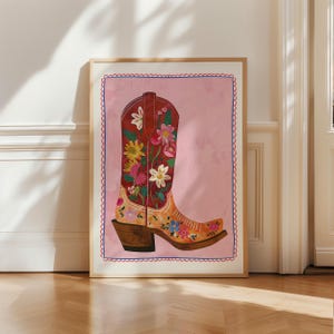 Cowboy Boots Print, Southern Wall Art Poster, Rodeo vintage Western Cowgirl Art, Aesthetic trendy pink Home decor Wild West