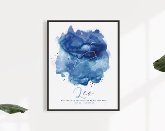 Personalised Zodiac Starsign Wall Art, Leo Star Sign, Horoscope Zodiac Print, Personalised Constellation Art Print, Zodiac Nursery Gift
