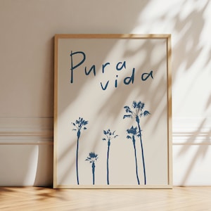 Cartel de playa de viaje, impresión de amante de la playa, decoración costera de Pura Vida, decoración de la casa de playa, cartel de impresión moderna, cita de tipografía, impresión de palmera