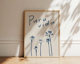 Travel Beach Poster, Beach lover print, Pura Vida coastal decor, beach house decor, modern print Poster, typography Quote, palm tree print