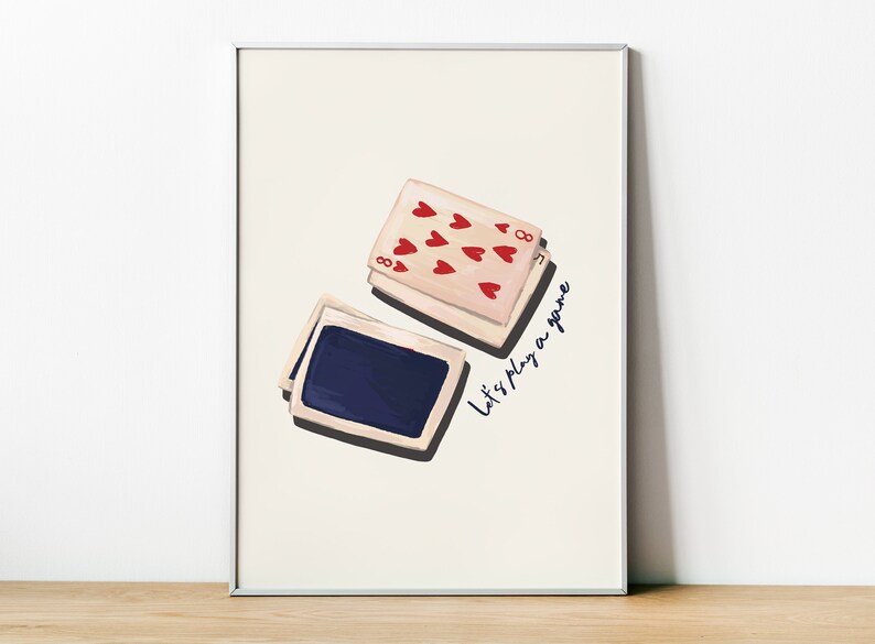 Playing cards Print Poster, Retro Playing Cards Wall Art, board games lover gift, Bar decor poster, Game Room Wall Art, Game night poster